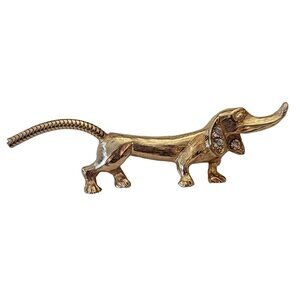 Gold Tone Clear Rhinestone Weiner Dog Dachshund Pin Brooch, L19